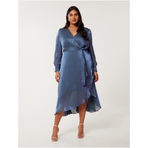 Forever New Women's Mabel Curve Metallic Wrap Midi Dress in Danish Blue