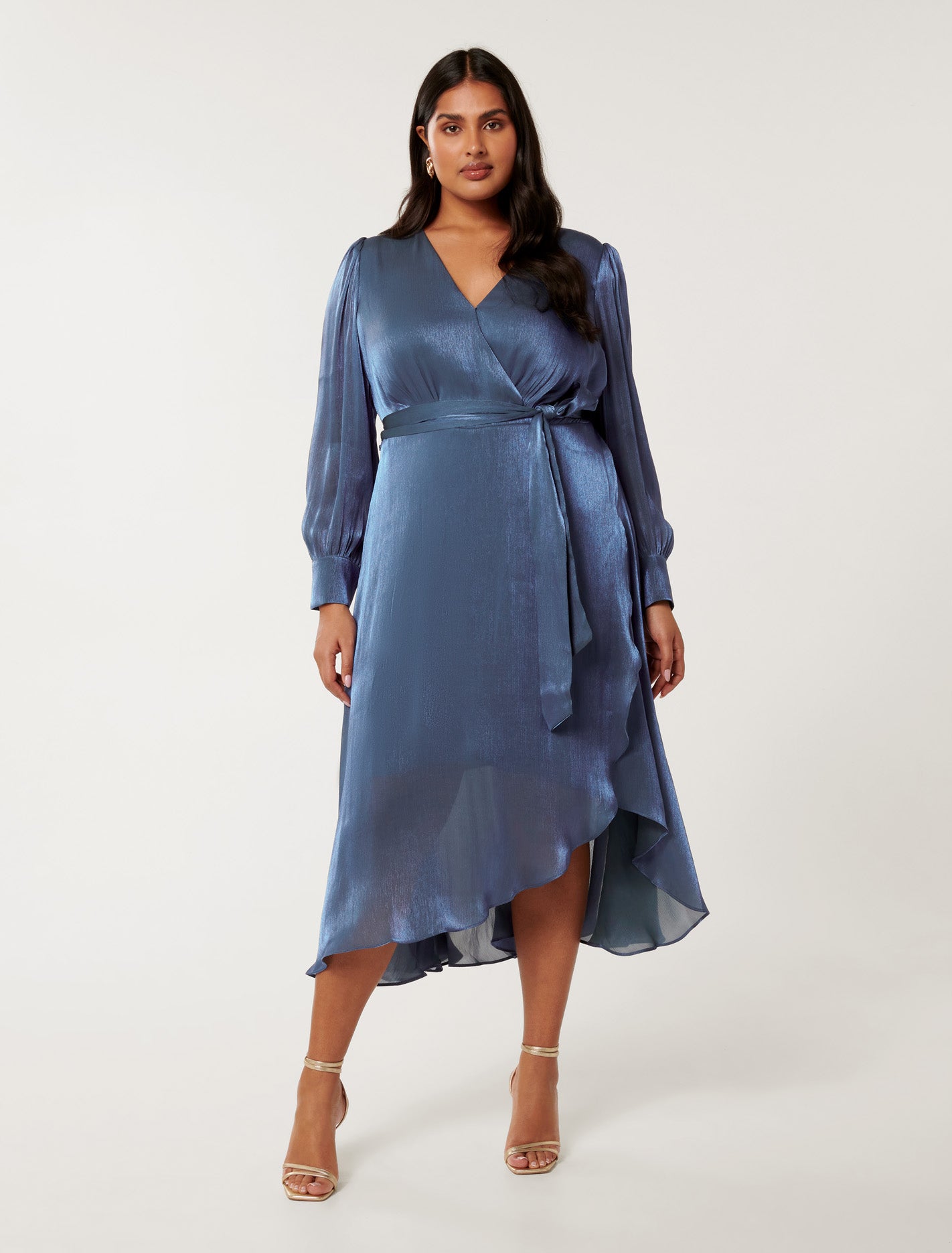 Forever New Women's Mabel Curve Metallic Wrap Midi Dress in Danish Blue