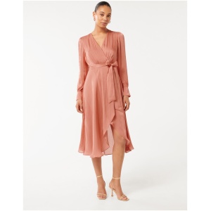 Forever New Women's Mabel Metallic Wrap Midi Dress in Baked Pink