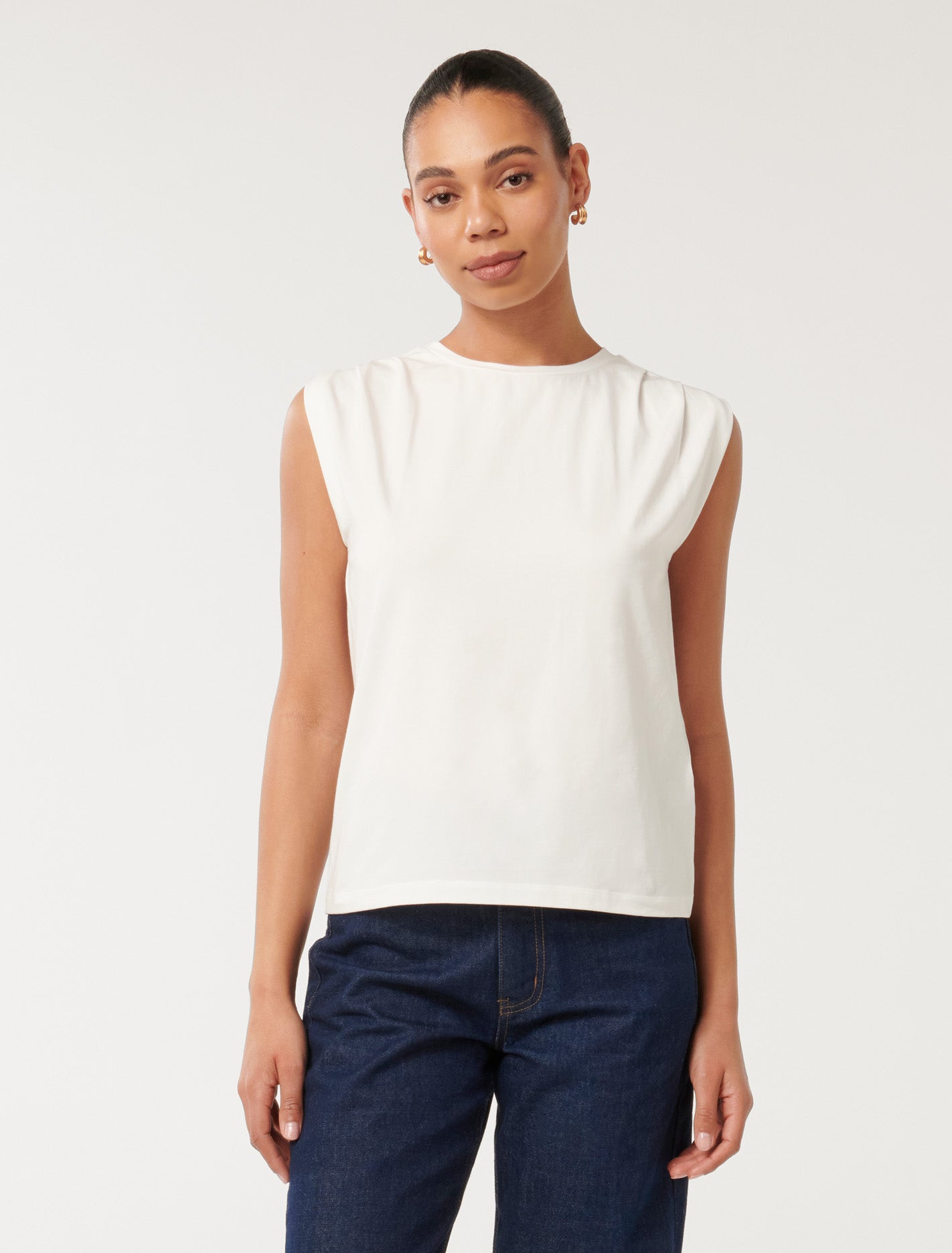 Forever New Women's Mandi Extended Shoulder Tee Shirt in Porcelain