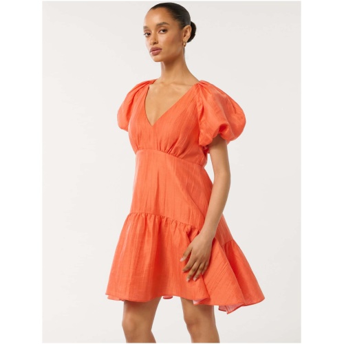 Forever New Women's Melody Petite Puff-Sleeve Mini Dress in Orange Fire