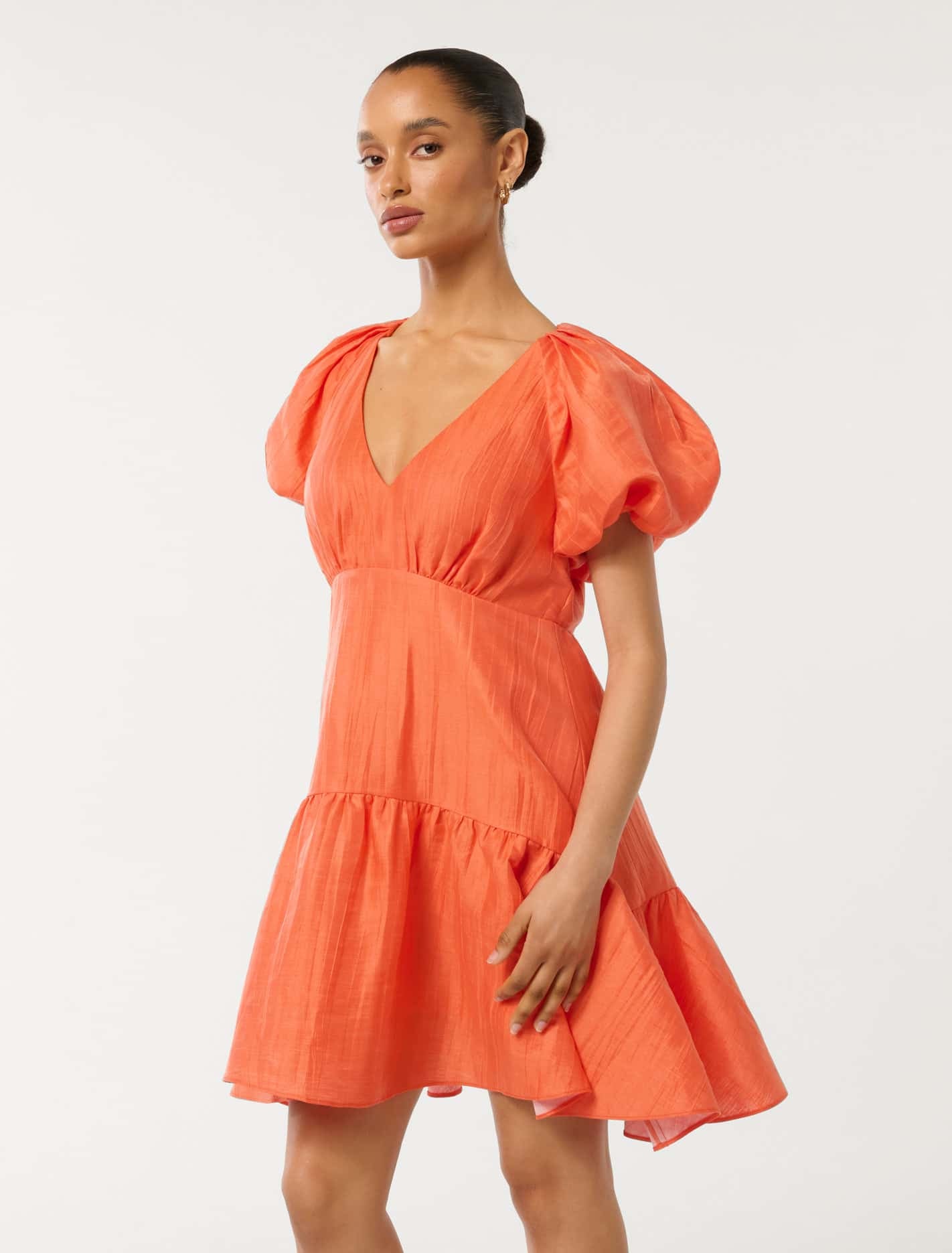 Forever New Women's Melody Petite Puff-Sleeve Mini Dress in Orange Fire