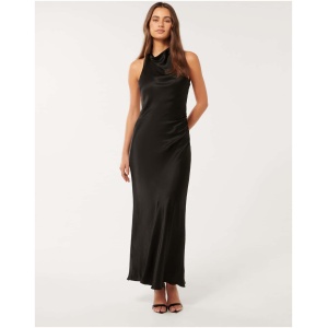 Forever New Women's Michelle Open Back Satin Maxi Dress in Black