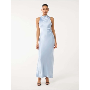 Forever New Women's Michelle Open-Back Satin Maxi Dress in Misty Sky