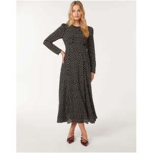 Forever New Women's Mietta Long Sleeve Midi Dress in Small Black Savona Spot