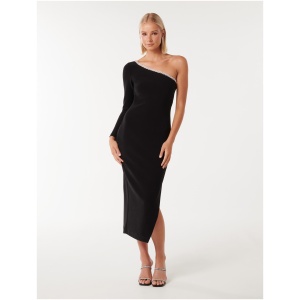 Forever New Women's Monique One Shoulder Trim Bodycon Dress in Black