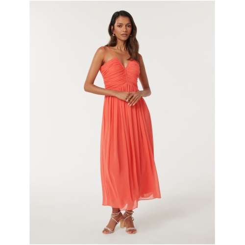 Forever New Women's Nakita Petite Ruched Bodice Maxi Dress in Coral Crush