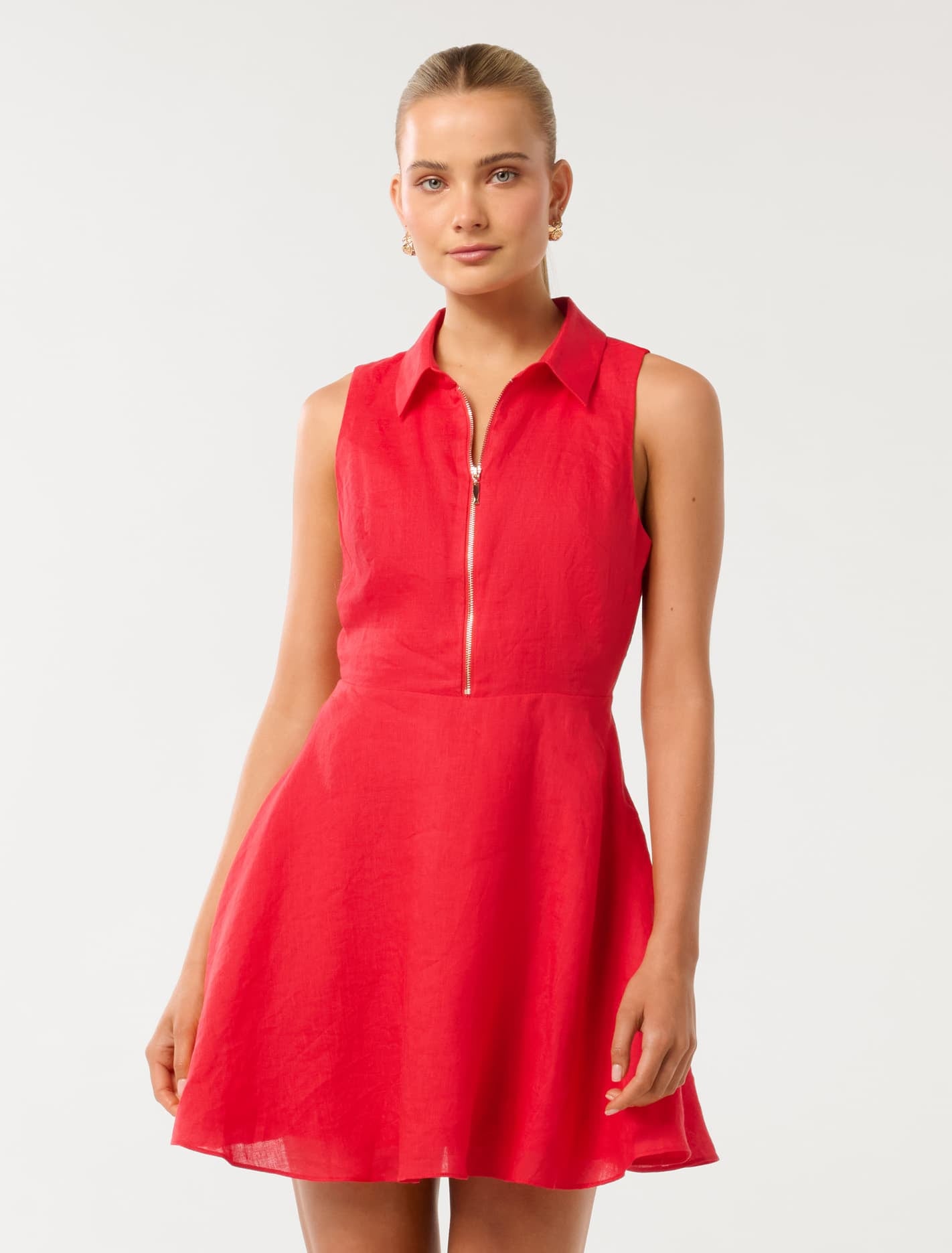 Forever New Women's Nina Zip-Front Collared Mini Dress in Heirloom Tomato