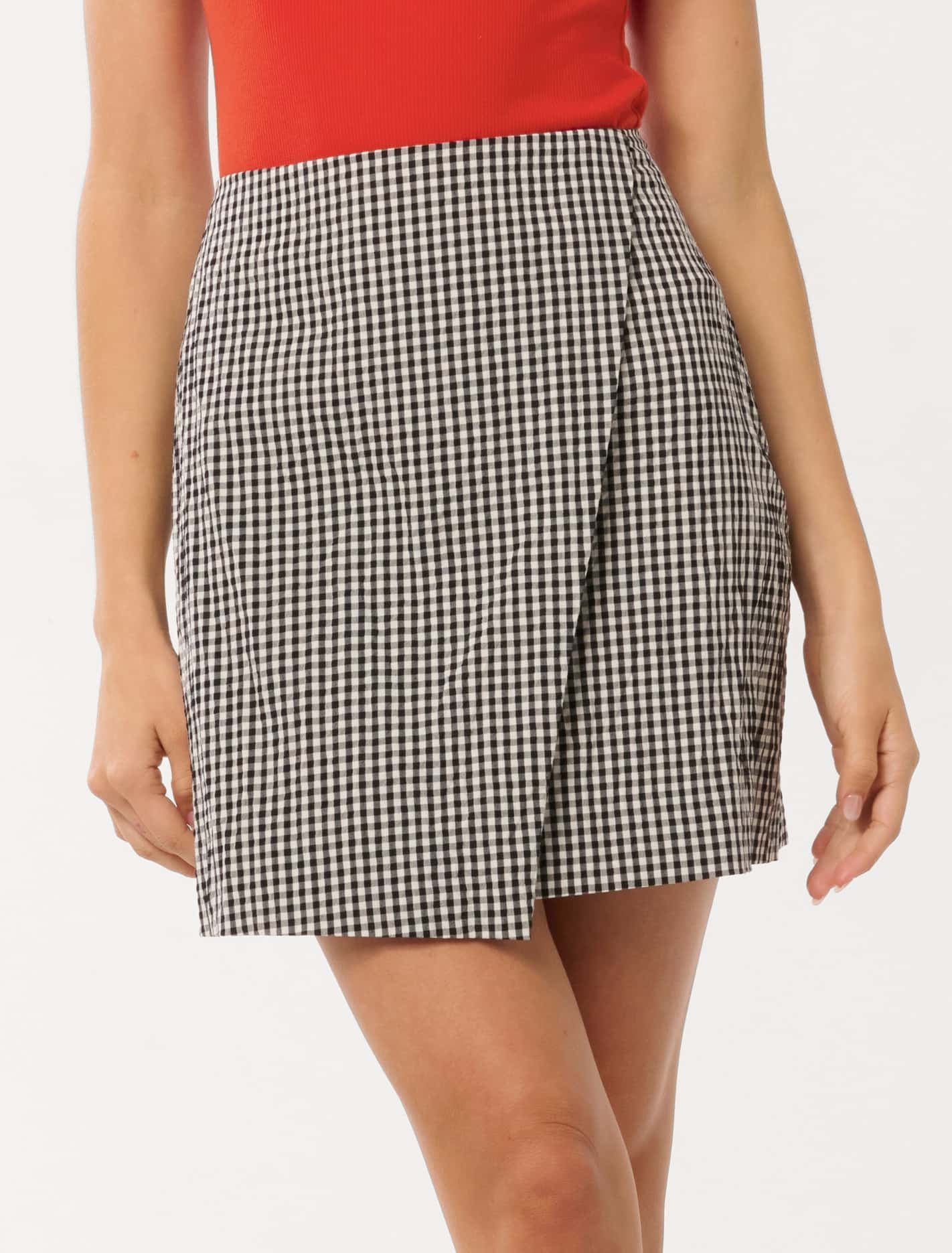 Forever New Women's Nolani Gingham Wrap Mini Skirt in Mono Check