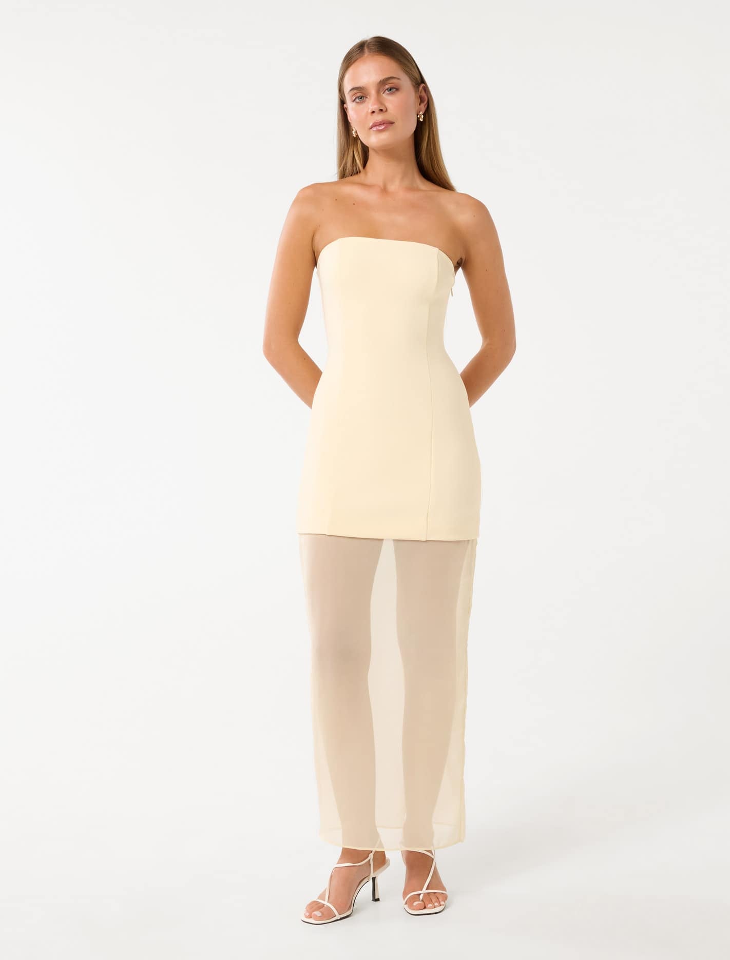 Forever New Women's Pamela Sheer Strapless Midi Dress in Lemon Drop