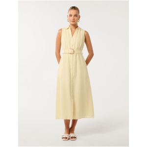 Forever New Women's Pippa Collared Linen Midi Dress in Lemon Drop