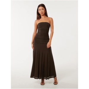 Forever New Women's Raven Strapless Mesh Midi Dress in Dark Chocolate