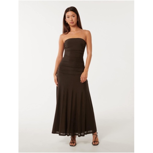 Forever New Women's Raven Strapless Mesh Midi Dress in Dark Chocolate