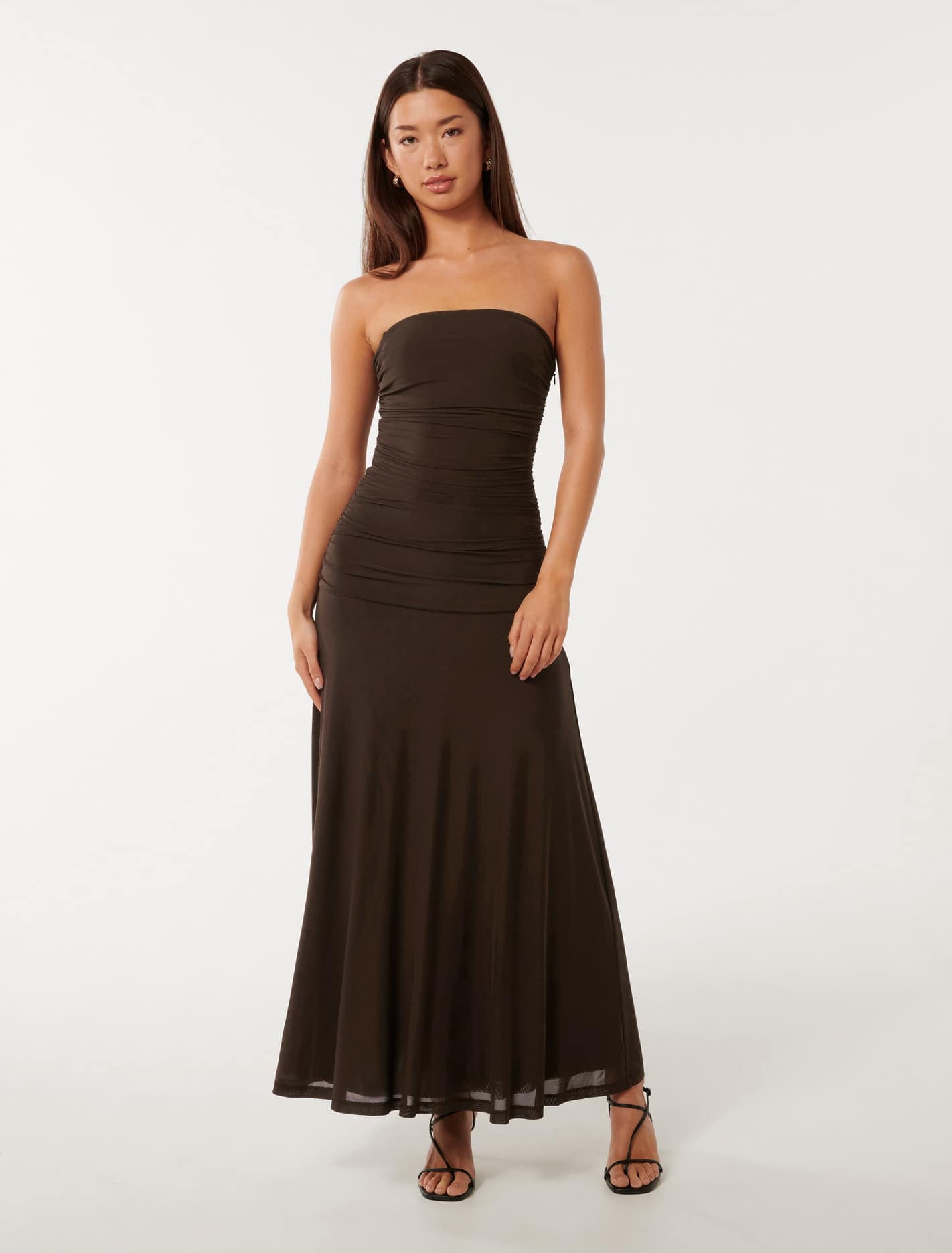 Forever New Women's Raven Strapless Mesh Midi Dress in Dark Chocolate