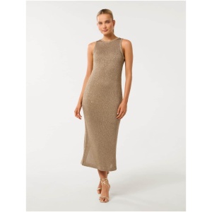 Forever New Women's Rio Sequin Metallic Knit Dress in Gold Sequin