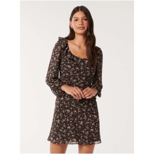 Forever New Women's Robyn Long sleeve Mini Dress in Choc Harding Ditsy