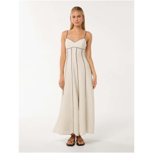 Forever New Women's Roma Contrast Linen Midi Dress in Porcelain/Chocolate