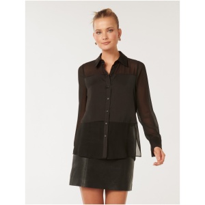 Forever New Women's Scout Sheer Panelled Shirt in Black