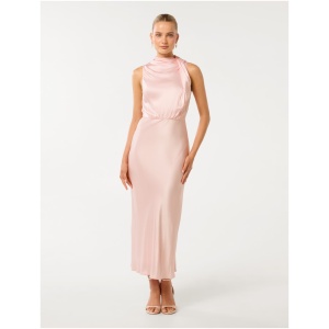 Forever New Women's Sienna High-Neck Satin Maxi Dress in Ballet Pink