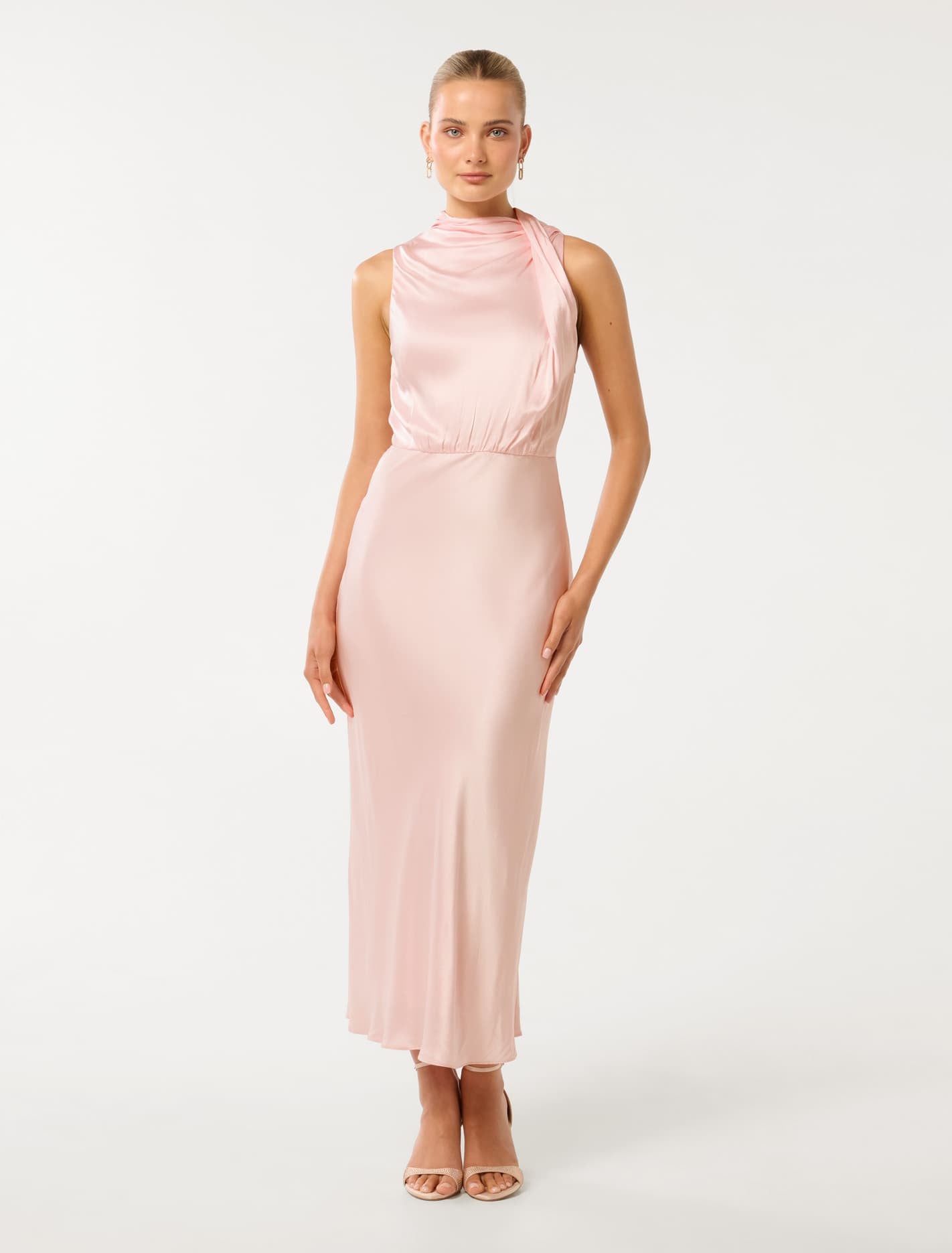 Forever New Women's Sienna High-Neck Satin Maxi Dress in Ballet Pink