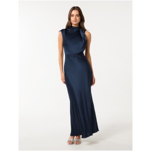 Forever New Women's Sienna High Neck Satin Maxi Dress in Deep Navy