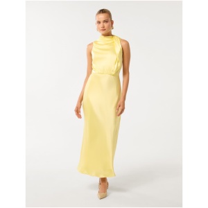 Forever New Women's Sienna High-Neck Satin Maxi Dress in Lemon Meringue