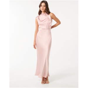 Forever New Women's Sienna High Neck Satin Maxi Dress in Soft Blush