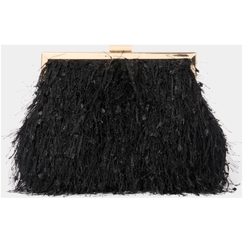 Forever New Women's Signature Francis Fluffy Clutch Bag in Black/Gold