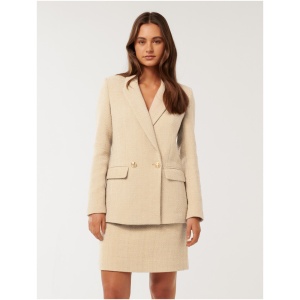 Forever New Women's Simonna Boucle Blazer Jacket in Soft Taupe Suit