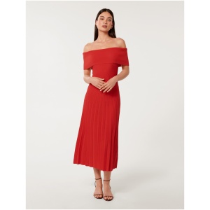 Forever New Women's Skye Bardot Knit Midi Dress in Flame Scarlet