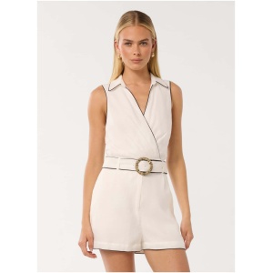 Forever New Women's Sophia Collared Linen Playsuit in Porcelain