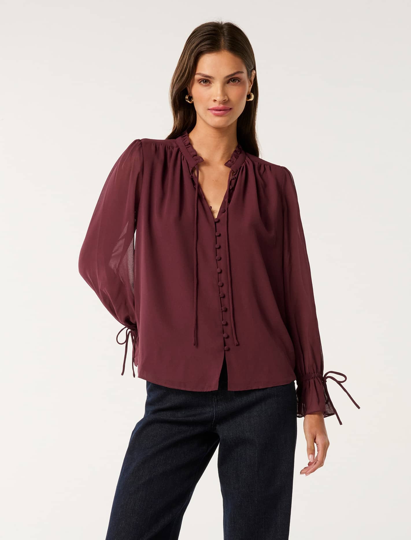 Forever New Women's Spencer Sheer Button-Down Blouse in Oxblood Red