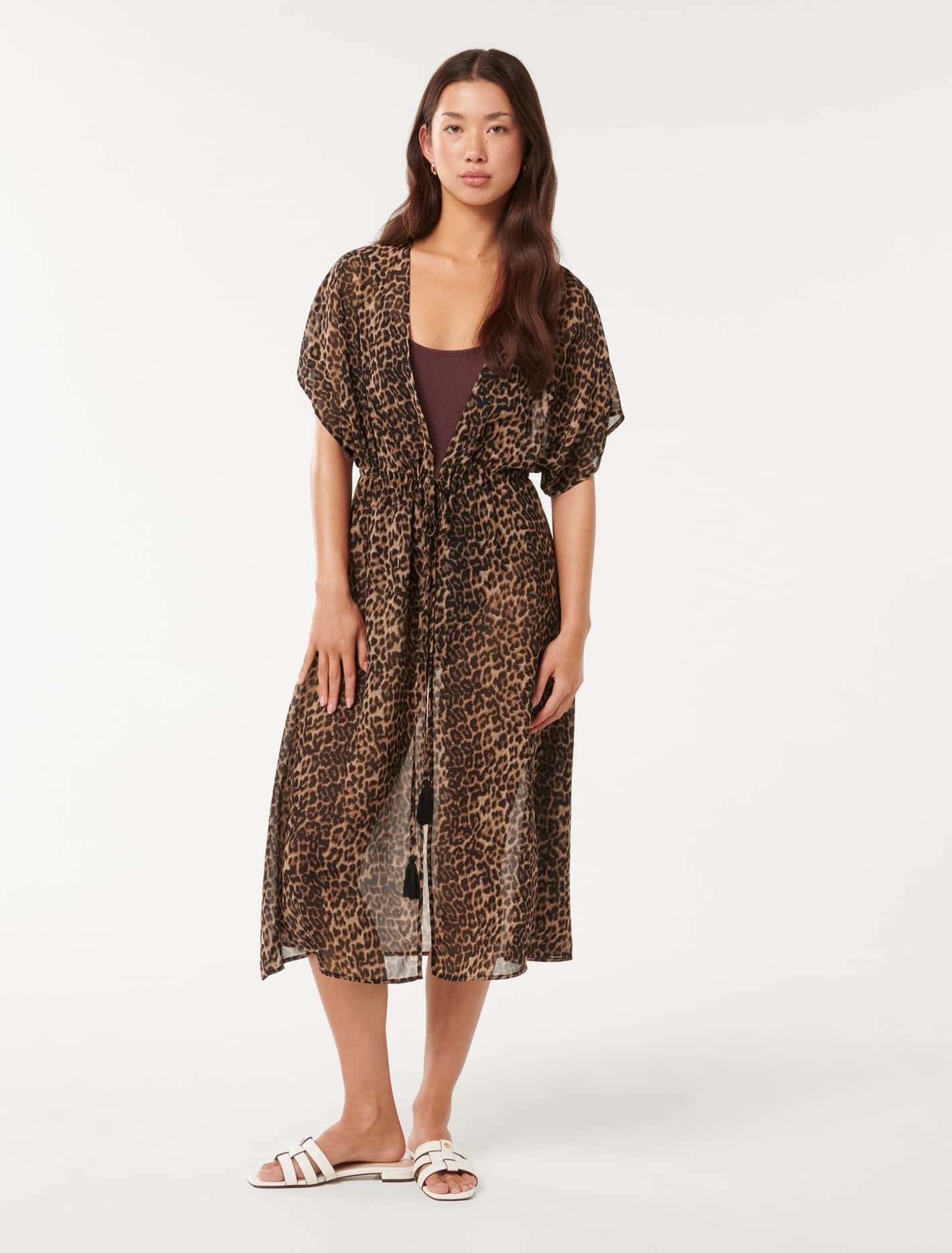 Forever New Women's Tahlia Tie Kaftan Shirt in Leopard Print