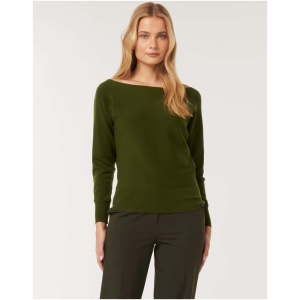 Forever New Women's Tilda Tipped Shoulder Knit Jumper in Olive