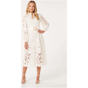 Forever New Women's Victoria Broderie Midi Dress in Porcelain