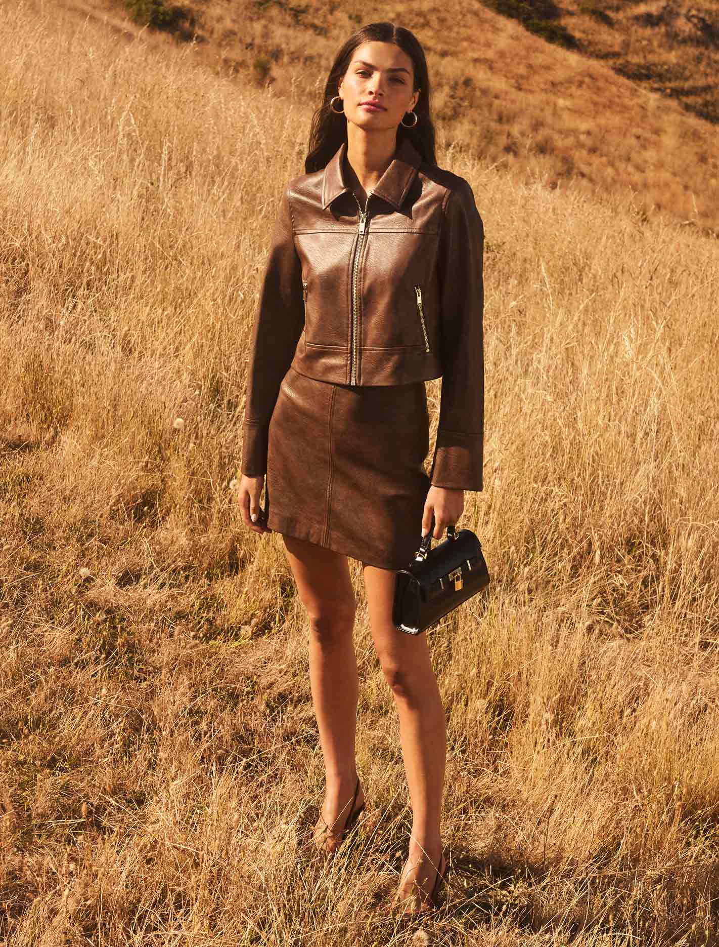 Forever New Women's Wren Vegan Leather Jacket in Walnut Set