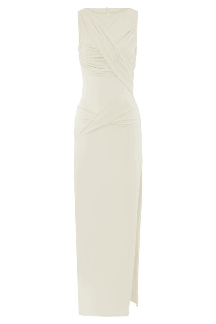 Henley Slinky Drape Maxi Dress - Ivory