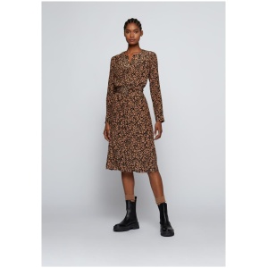 Hugo Boss Sale Women's Belted Silk Dress Digital Printing Brown / XS/S Silk Midi Dresses Afterpay Available