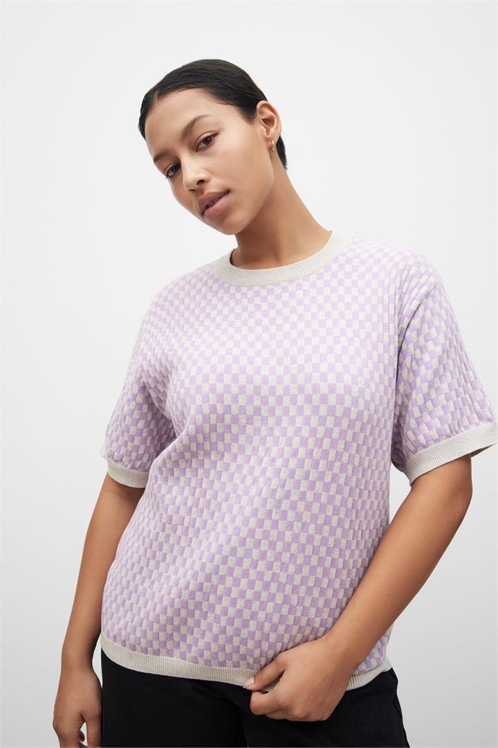 Kowtow Sale | Women's Checkerboard Knit Tee | Mauve / XXS | Cotton T-Shirts & Singlets | Afterpay Available