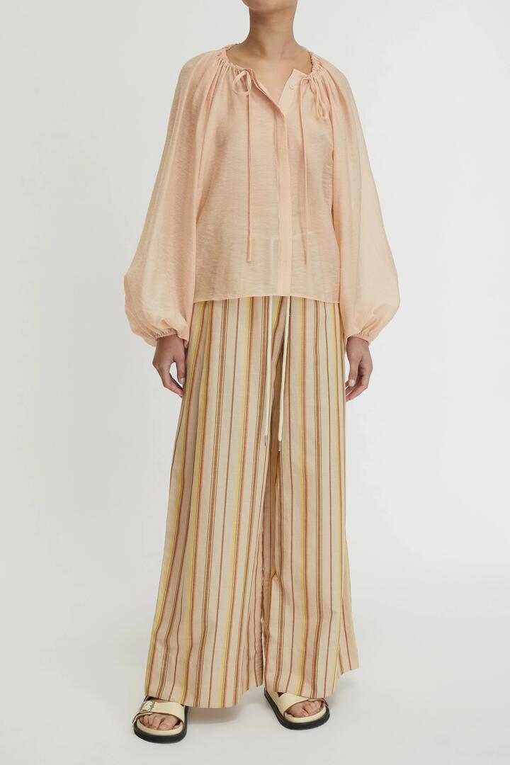 Lee Mathews Sale | Women's Celina Blouse | Peach / 00 | Linen Designer Tops | Afterpay Available