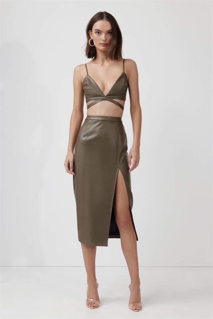 Lexi Sale | Women's Marilla Skirt | Deep Olive | AU/UK 6 | Leather Skirts | Afterpay Available