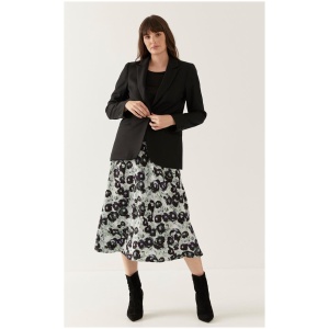 Lindsay Nicholas Sale | Women's Duchess Midi|Skirt in Black & Purple Peony | Multi / M | Mid|LengthSkirts | Afterpay Available