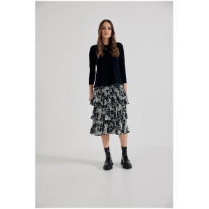 Lindsay Nicholas Sale | Women's Elena Francesca Tiered Skirt in Black and Purple Peony | Multi / XS | Silk Skirts | Afterpay Available