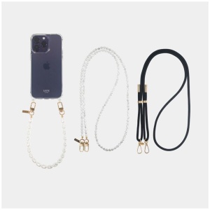 Louve Collection Sale Women's Classic Clear Phone Case + Pearl Phone WristletÂ /Â Bracelet + Pearl Crossbody Phone Chain + Mystique Black Crossbody Ph