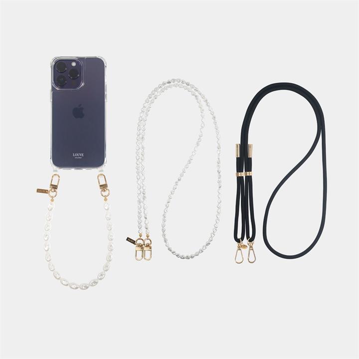 Louve Collection Sale Women's Classic Clear Phone Case + Pearl Phone WristletÂ /Â Bracelet + Pearl Crossbody Phone Chain + Mystique Black Crossbody Ph