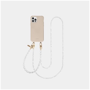 Louve Collection Sale Women's Desert Sand Beige Phone Case + Pearl Crossbody Phone Chain + Pearl Phone WristletÂ /Â Bracelet Iphone 14 Plus Without Ma