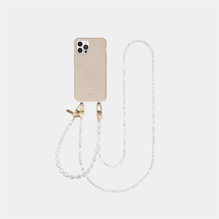 Louve Collection Sale Women's Desert Sand Beige Phone Case + Pearl Crossbody Phone Chain + Pearl Phone WristletÂ /Â Bracelet Iphone 14 Plus Without Ma