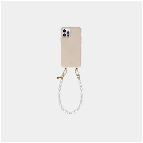 Louve Collection Sale Women's Desert Sand Beige Phone Case + Pearl Phone WristletÂ /Â Bracelet Iphone 14 Pro Max Without MagSafe Fabric Phone Case Af