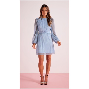 Minkpink Sale Women's Astrid Plisse Tie Back Mini Dress Blue XS Viscose Mini Dresses Afterpay Available