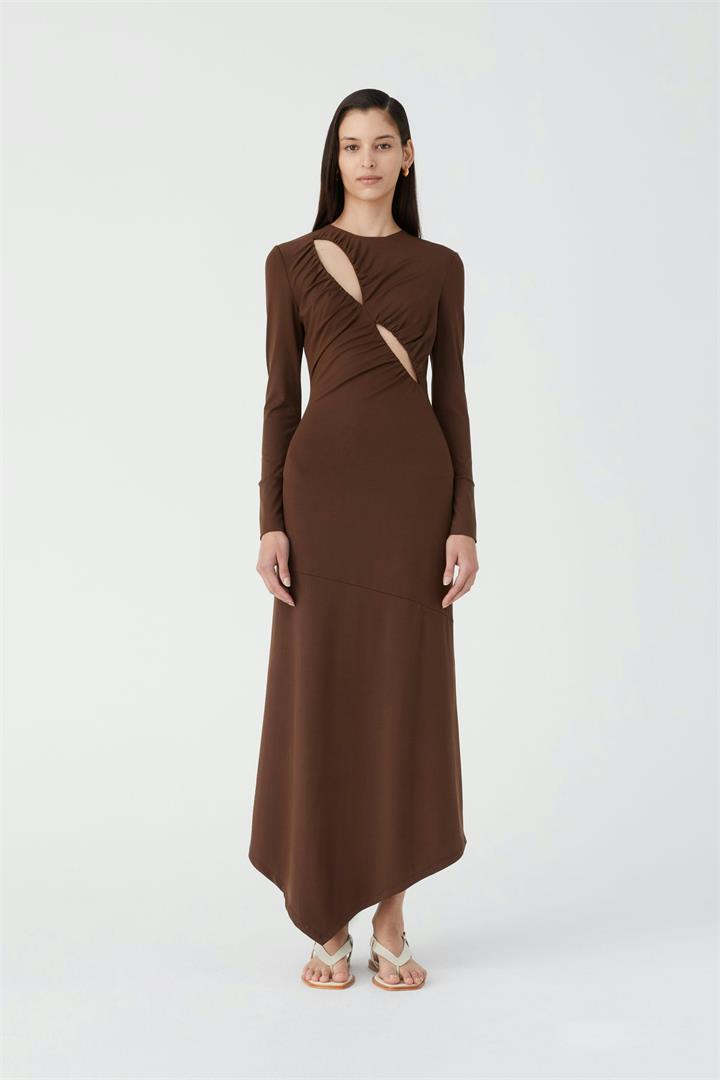 Misha Sale Women's BARRETT MIDI DRESS Chocolate / XS Designer Midi Dresses Afterpay Available